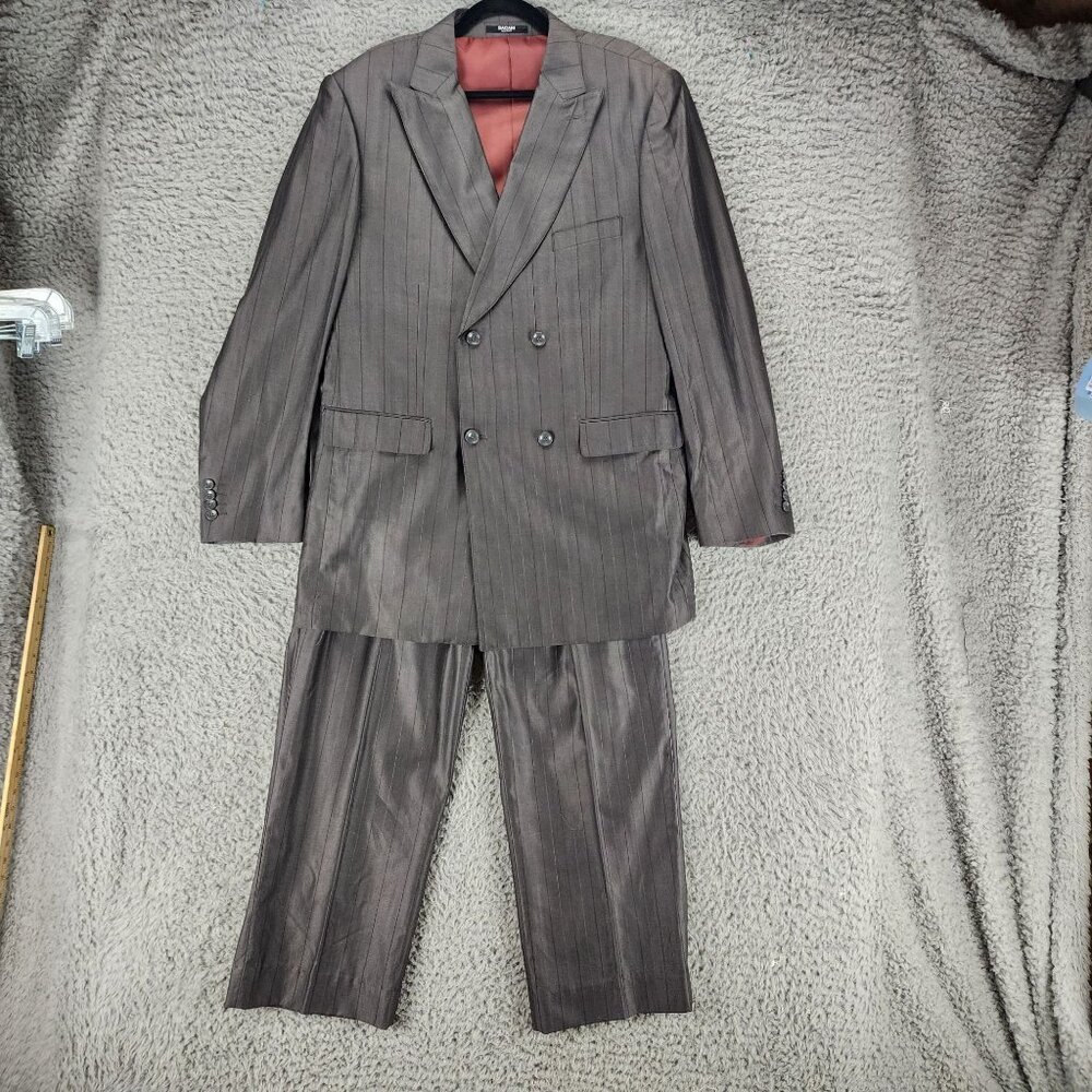 Sacari 2 Piece Suit Mens 44L 38W Gray Wool Jacket Pants *Read*